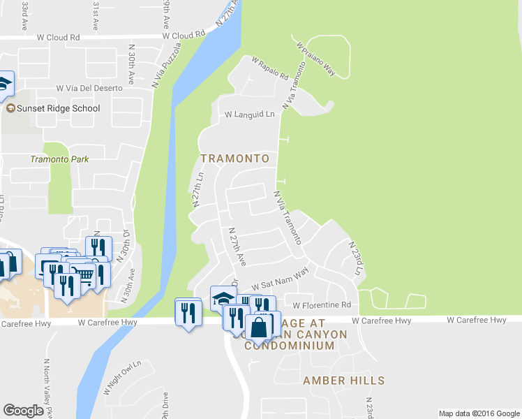 map of restaurants, bars, coffee shops, grocery stores, and more near 2606 West Vía De Pedro Miguel in Phoenix
