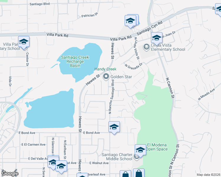 map of restaurants, bars, coffee shops, grocery stores, and more near 983 North Cheyenne Street in Orange