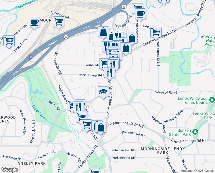 map of restaurants, bars, coffee shops, grocery stores, and more near 630 Montgomery Ferry Road Northeast in Atlanta