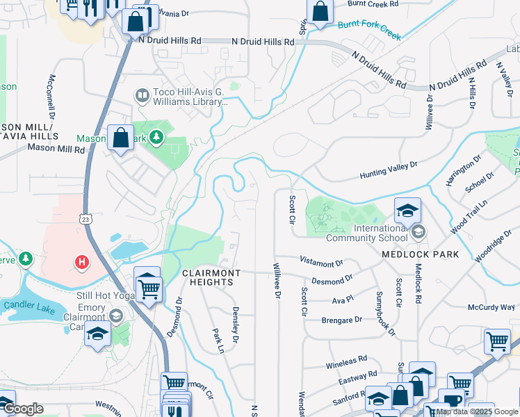 map of restaurants, bars, coffee shops, grocery stores, and more near 901 North Superior Avenue in Decatur