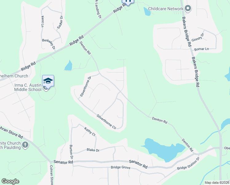 map of restaurants, bars, coffee shops, grocery stores, and more near 38 Silverthorne Pass in Douglasville