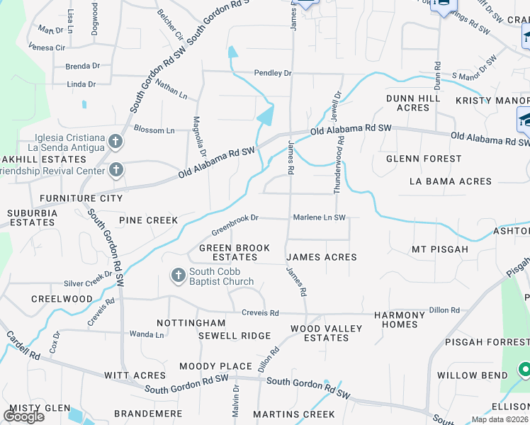 map of restaurants, bars, coffee shops, grocery stores, and more near 1560 Greenbrook Drive in Austell