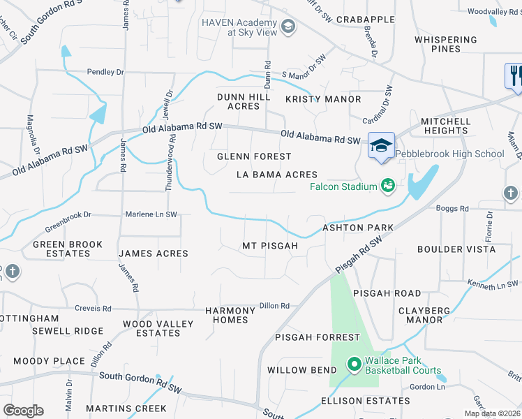 map of restaurants, bars, coffee shops, grocery stores, and more near 6211 Stoney Court in Austell