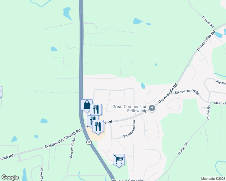 map of restaurants, bars, coffee shops, grocery stores, and more near 355 Water Way Trail in Powder Springs