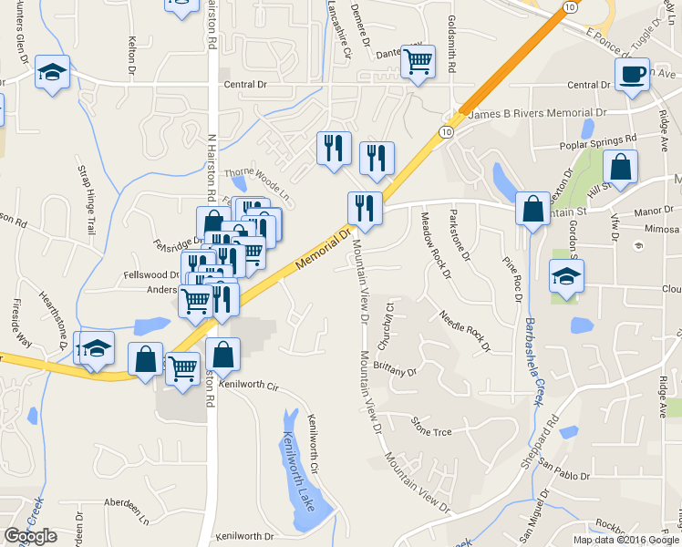 map of restaurants, bars, coffee shops, grocery stores, and more near 4968 Villager Lane in Stone Mountain