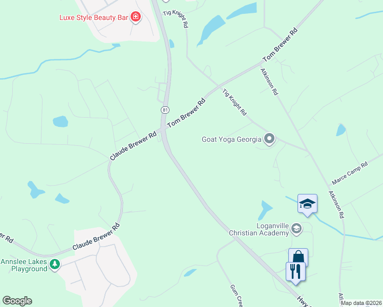 map of restaurants, bars, coffee shops, grocery stores, and more near 2895 Highway 81 in Loganville