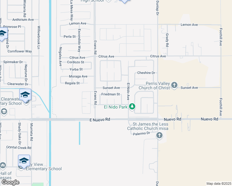 map of restaurants, bars, coffee shops, grocery stores, and more near 1324 Friedman Street in Perris