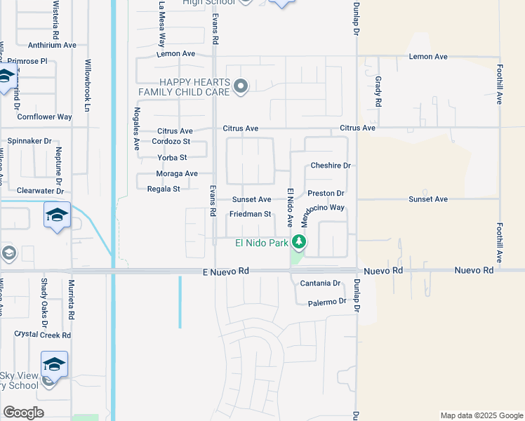 map of restaurants, bars, coffee shops, grocery stores, and more near 1324 Friedman Street in Perris
