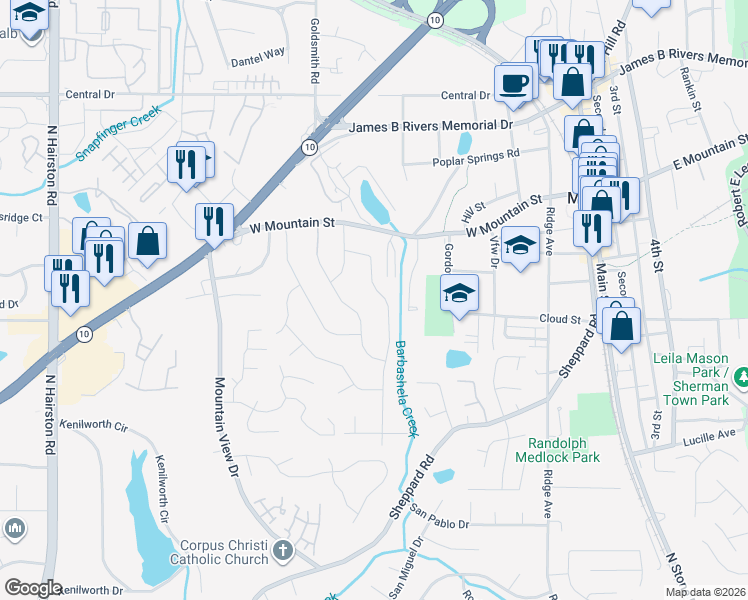 map of restaurants, bars, coffee shops, grocery stores, and more near 898 Pine Roc Drive in Stone Mountain