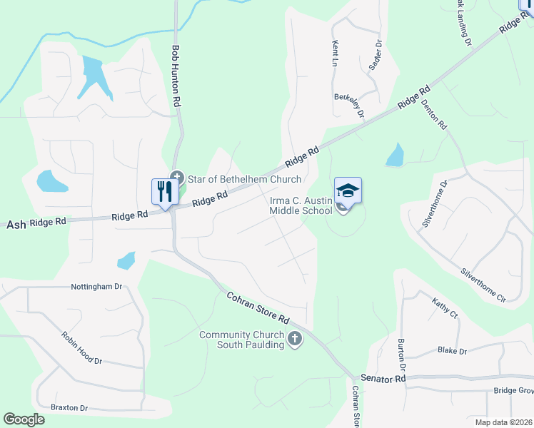 map of restaurants, bars, coffee shops, grocery stores, and more near 108 Bramlett Meadows Drive in Douglasville