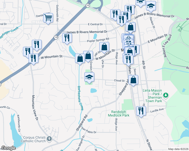 map of restaurants, bars, coffee shops, grocery stores, and more near 5220 Cloud Street in Stone Mountain