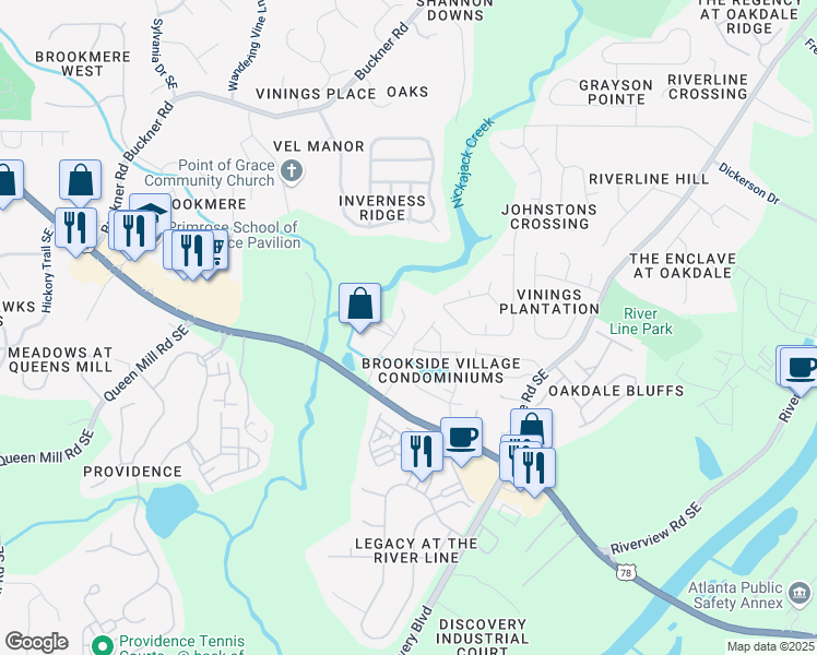 map of restaurants, bars, coffee shops, grocery stores, and more near 400 Brookside Industrial Boulevard in Mableton
