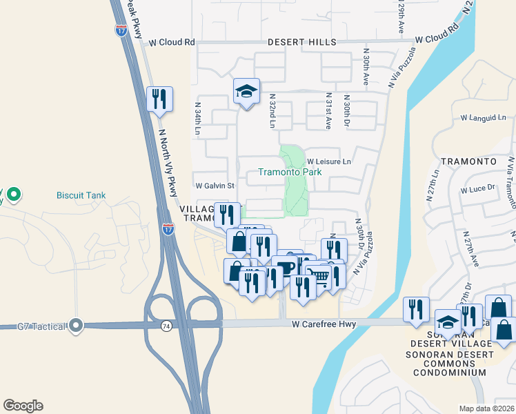 map of restaurants, bars, coffee shops, grocery stores, and more near 3315 West Florimond Road in Phoenix