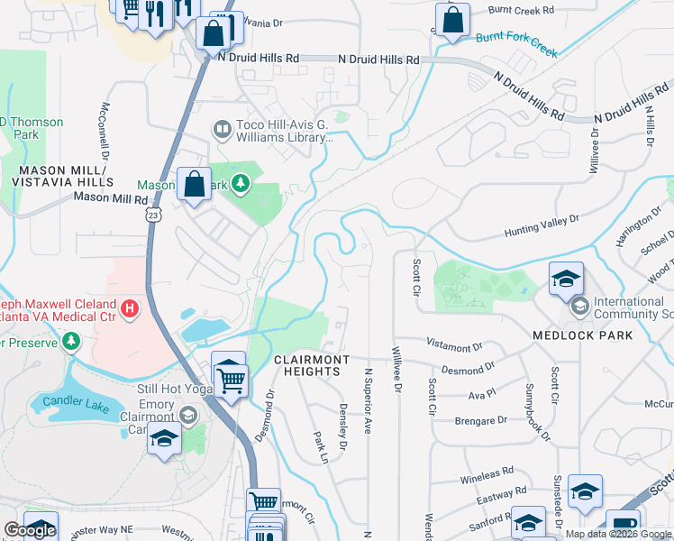 map of restaurants, bars, coffee shops, grocery stores, and more near 895 Heritage Place in Decatur