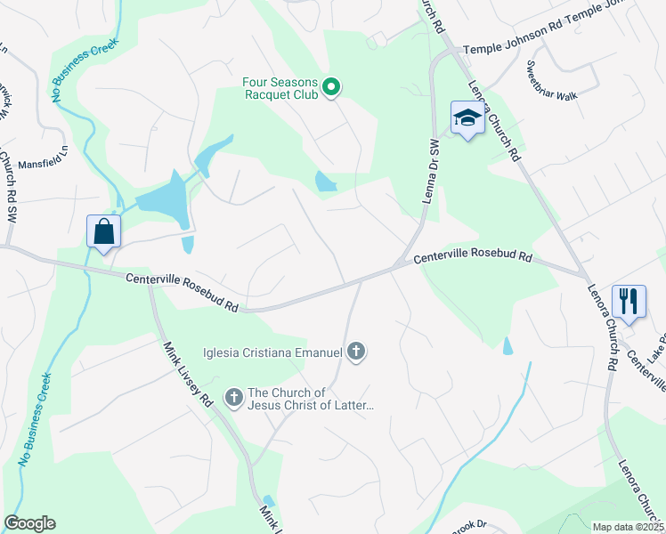 map of restaurants, bars, coffee shops, grocery stores, and more near 3863 White Pine Road in Snellville