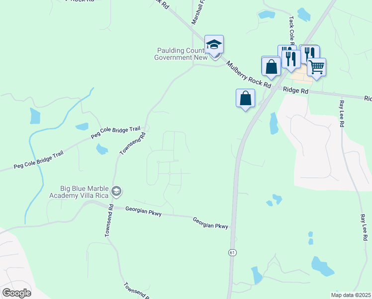 map of restaurants, bars, coffee shops, grocery stores, and more near 2211 Meriwether Rty in Villa Rica