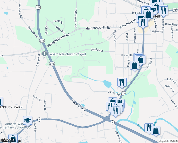 map of restaurants, bars, coffee shops, grocery stores, and more near 3045 Stonebrook Cove in Austell