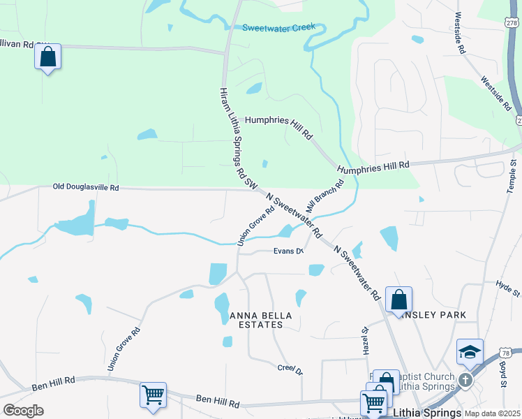 map of restaurants, bars, coffee shops, grocery stores, and more near 6222 Union Grove Road in Lithia Springs