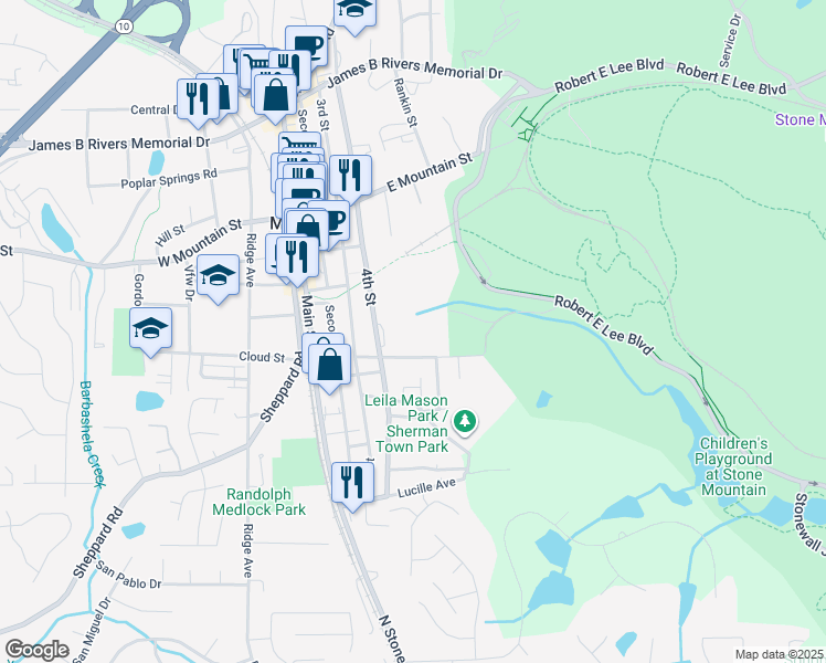 map of restaurants, bars, coffee shops, grocery stores, and more near 901 4th Street in Stone Mountain