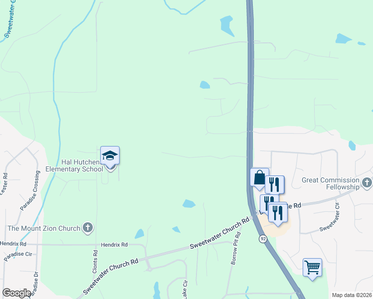 map of restaurants, bars, coffee shops, grocery stores, and more near 316 Wimberly Way in Powder Springs