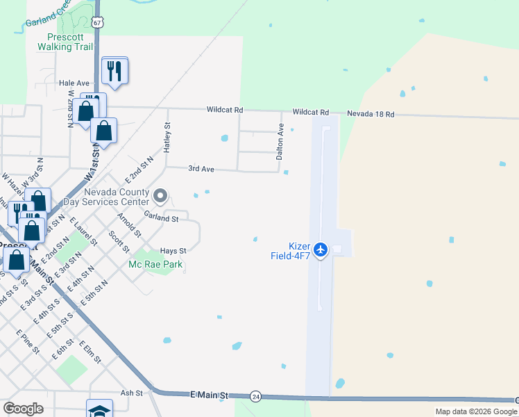 map of restaurants, bars, coffee shops, grocery stores, and more near 1350 Dalton Avenue in Prescott