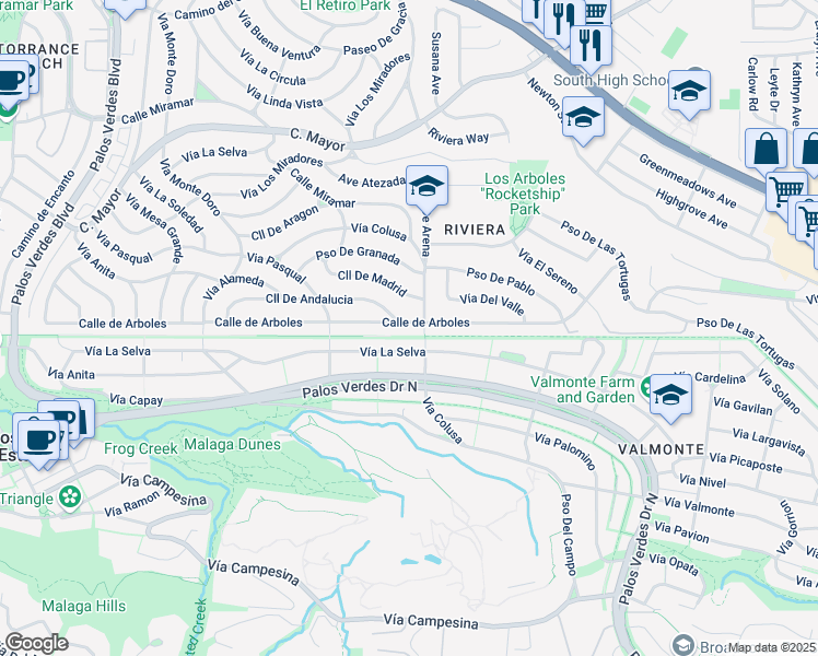 map of restaurants, bars, coffee shops, grocery stores, and more near 868 Calle de Arboles in Redondo Beach