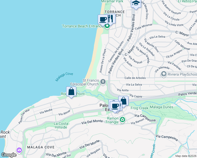 map of restaurants, bars, coffee shops, grocery stores, and more near in Redondo Beach