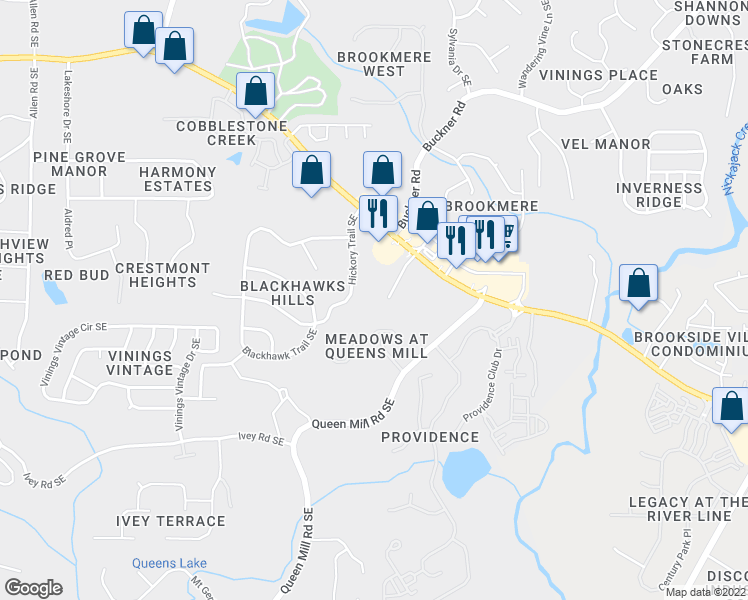 map of restaurants, bars, coffee shops, grocery stores, and more near 6100 Azalea Drive in Mableton