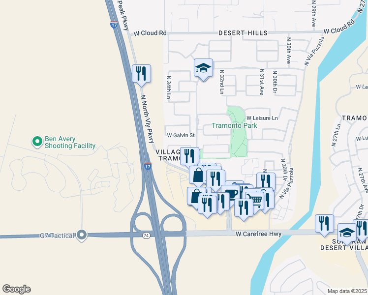 map of restaurants, bars, coffee shops, grocery stores, and more near 35127 North 34th Avenue in Phoenix