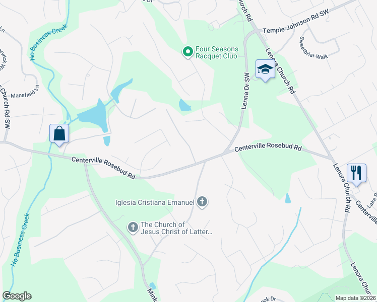 map of restaurants, bars, coffee shops, grocery stores, and more near 3355 Centerville Rosebud Road in Snellville