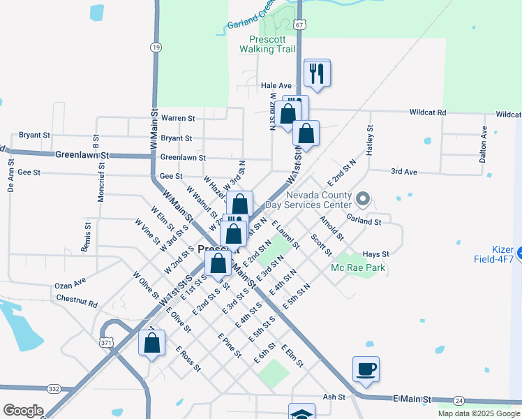 map of restaurants, bars, coffee shops, grocery stores, and more near 300 West 1st Street North in Prescott