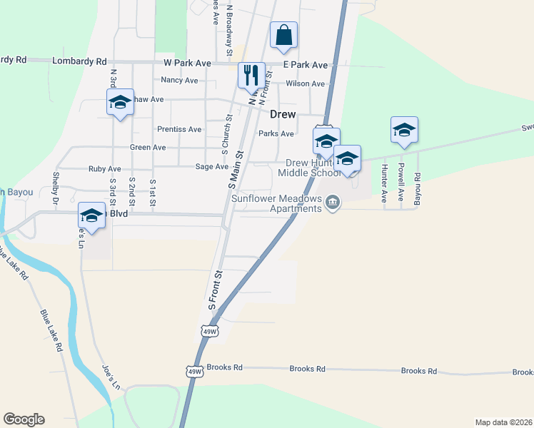 map of restaurants, bars, coffee shops, grocery stores, and more near 101-299 East Gertrude Avenue in Drew