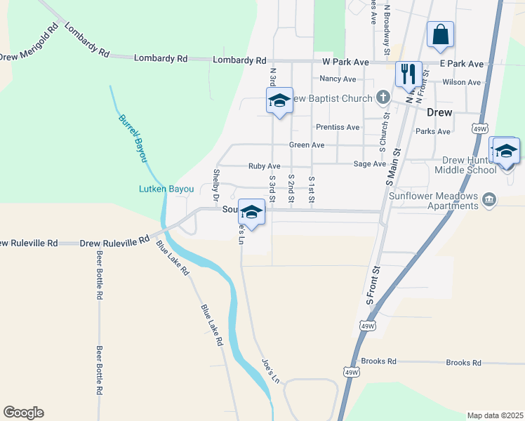 map of restaurants, bars, coffee shops, grocery stores, and more near 400 South Boulevard in Drew