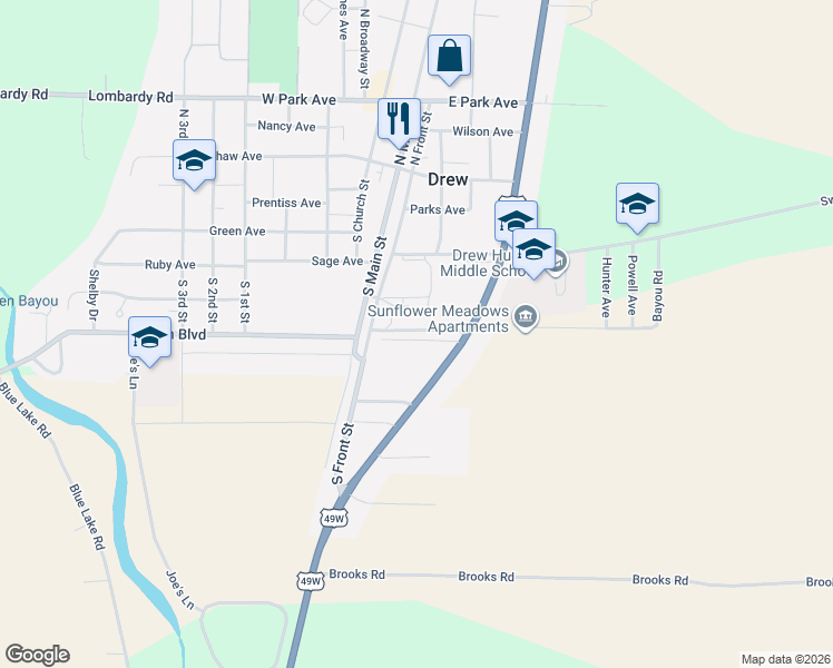 map of restaurants, bars, coffee shops, grocery stores, and more near 101-299 East Gertrude Avenue in Drew