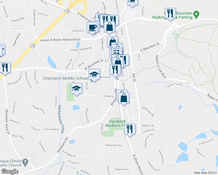 map of restaurants, bars, coffee shops, grocery stores, and more near 1028 Sheppard Road in Stone Mountain