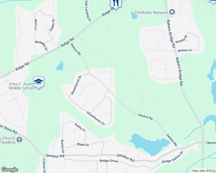 map of restaurants, bars, coffee shops, grocery stores, and more near 21 Collins Drive in Douglasville