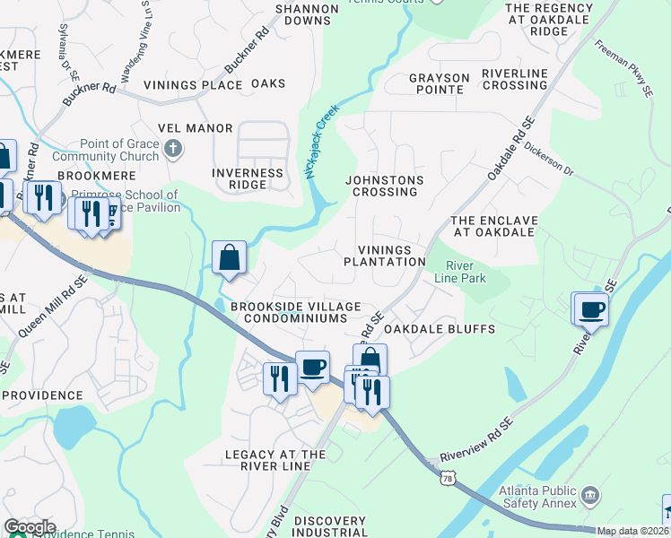 map of restaurants, bars, coffee shops, grocery stores, and more near 5984 Brookside Court Southeast in Mableton