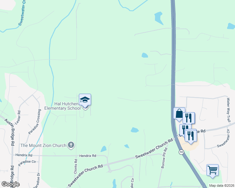map of restaurants, bars, coffee shops, grocery stores, and more near 415 Wimberly Way in Powder Springs