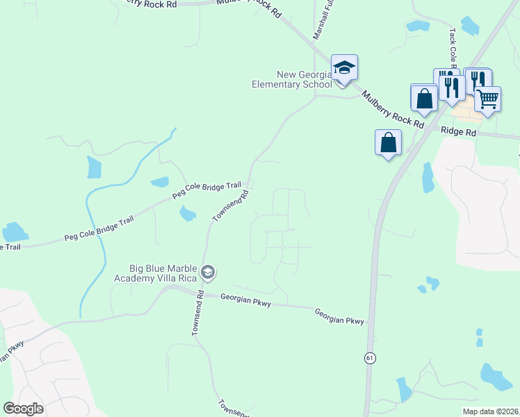 map of restaurants, bars, coffee shops, grocery stores, and more near 52 Cottontail Lane in Villa Rica