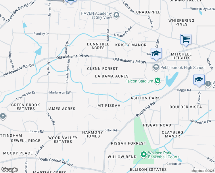 map of restaurants, bars, coffee shops, grocery stores, and more near 6211 Stoney Court in Austell