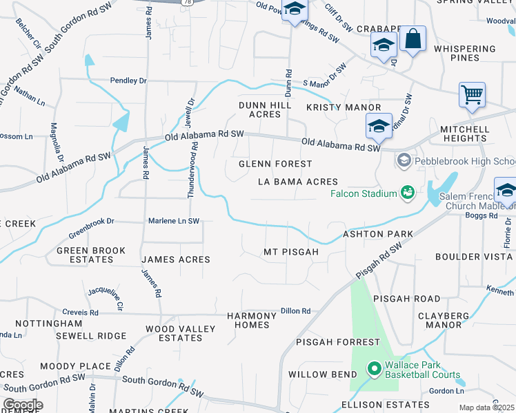 map of restaurants, bars, coffee shops, grocery stores, and more near 6181 Stoney Cove in Austell