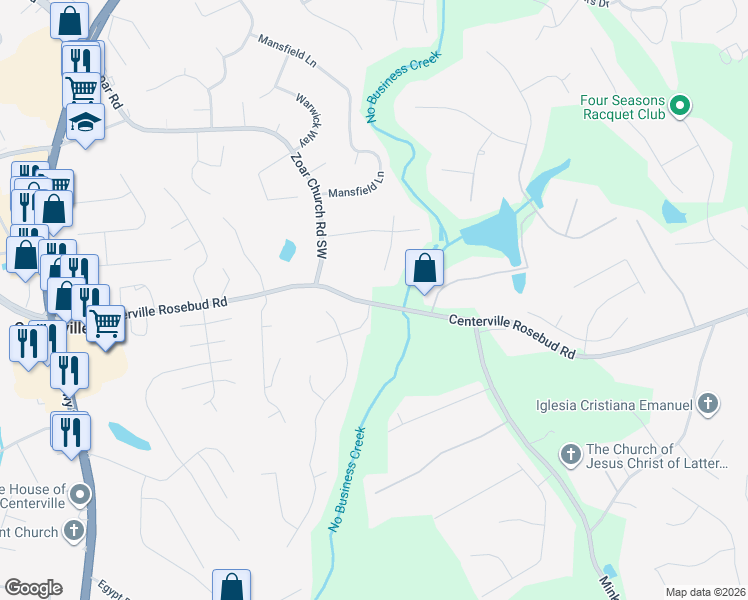 map of restaurants, bars, coffee shops, grocery stores, and more near 3598 Centerville Rosebud Road in Snellville