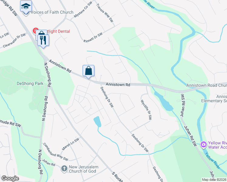 map of restaurants, bars, coffee shops, grocery stores, and more near 4965 Manor Drive Southwest in Stone Mountain