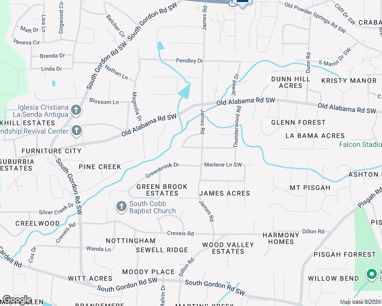 map of restaurants, bars, coffee shops, grocery stores, and more near 1521 Thunderwood Lane Southwest in Mableton