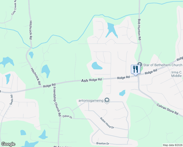 map of restaurants, bars, coffee shops, grocery stores, and more near 174 Ridge Brooke Lane in Douglasville