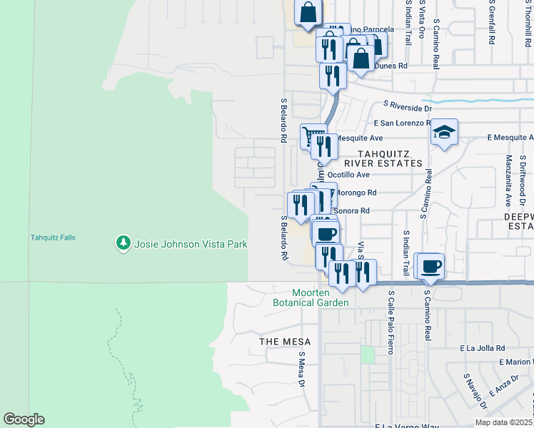 map of restaurants, bars, coffee shops, grocery stores, and more near 1333 South Belardo Road in Palm Springs