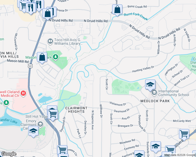 map of restaurants, bars, coffee shops, grocery stores, and more near 941 Heritage Hills in Decatur