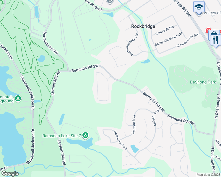 map of restaurants, bars, coffee shops, grocery stores, and more near 1302 English Manor Circle in Stone Mountain