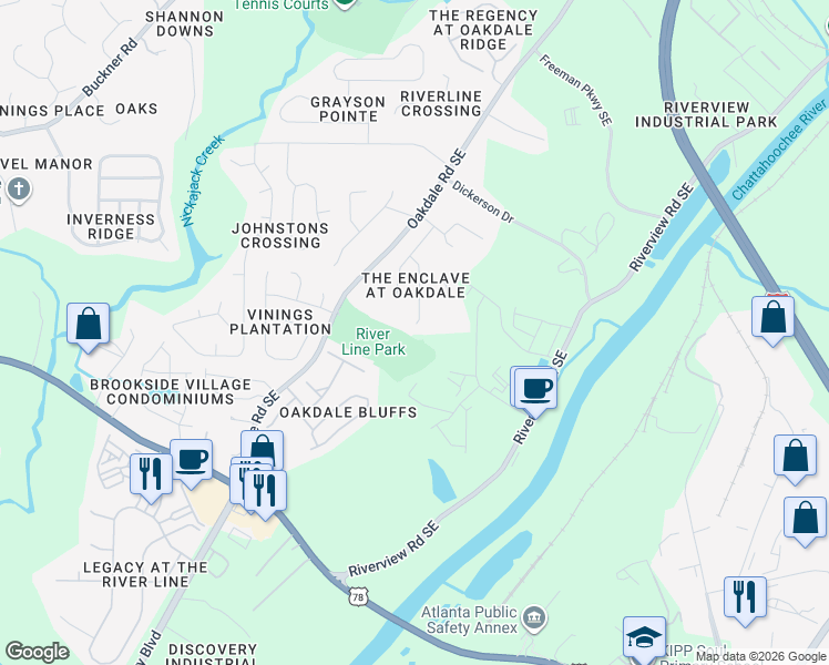 map of restaurants, bars, coffee shops, grocery stores, and more near 5994 Haddon Place Southeast in Mableton