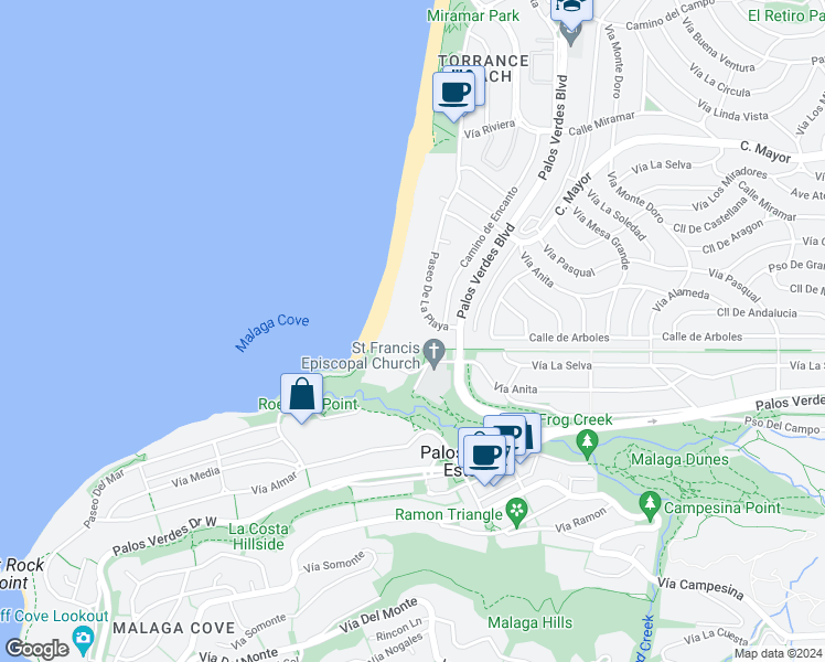 map of restaurants, bars, coffee shops, grocery stores, and more near 631 Paseo De La Playa in Redondo Beach
